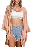 Summer Women Casual Fit Comfortable Kimonos Light Weight Lace Cover Up Dressy Cardigan Peach L
