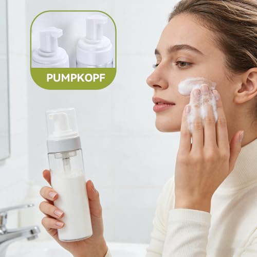 2 Stück Schaumpumpe Flaschen, Nachfüllbare Mousse Flaschen, mit Aufkleber, mit Trichter, Schaumflasche für Shampoo Duschgel Flüssige