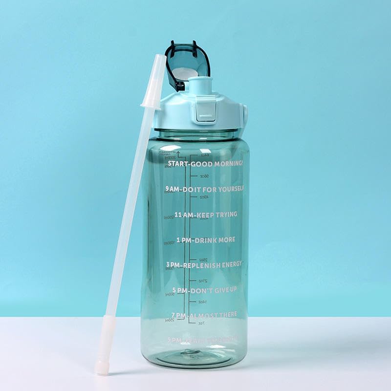 2 L Capacity Belt Straw Transparent Motivational Water Bottles with Time Marker Leak proof & break-proof for Office, School, College,Travel Bottle BPA-Free Sport Bottle - Multicolor