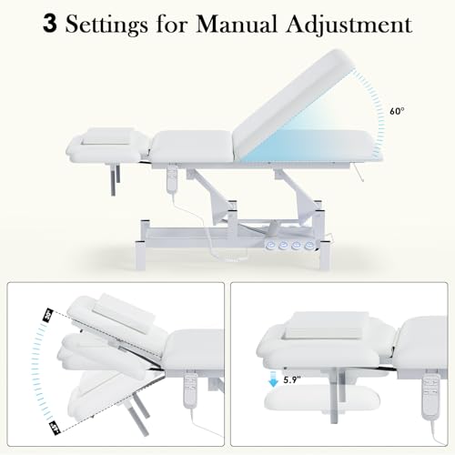 HolaiNail 2-Motor Electric Massage Treatment Table w/Wheels, 3-Section Angle & Height Adjustable, Professional Spa Esthetician Bed for Facial, Tattoo, Waxing, Physical Therapy & Medical Exam Table