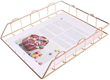 HBJWOV Folding Wrought Iron Letter Magazine Newspaper Holder Storage Rack File Tray for Office Desk Organizer Supplies(E)