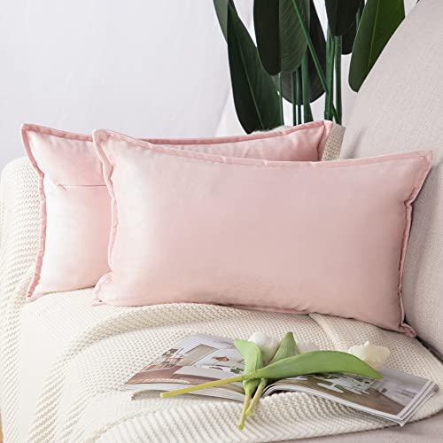 Madizz Lot de 2 Doux Velours Décoratif Housses de Coussin Luxe Style pour canapé Chambre Rose Clair 30 x 50 cm