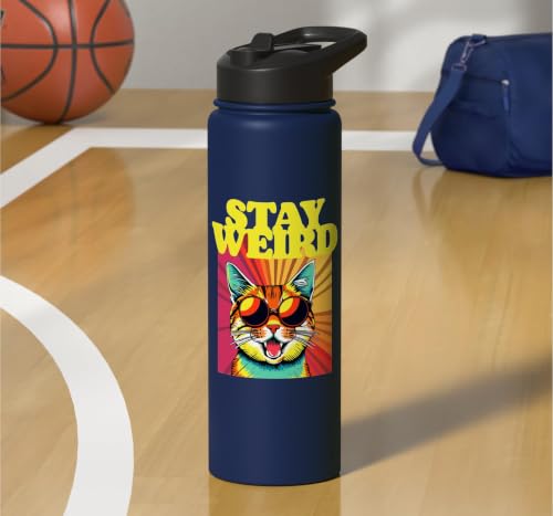 Stay Weird Awesome Art abstrait Cool Cat des années 80 Stainless Steel Insulated Water Bottle – vue 7