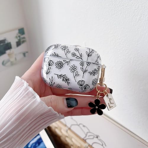 Image of MINSCOSE Compatible with AirPods Pro 2 Clear Case,Cute Flower Floral Aesthetic Design with Flowers Keychain, Soft TPU Protective Shockproof Case for Women Girl for Airpod Pro 2-Black