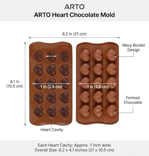 Image of ARTO 15 Cavity Heart Chocolate Mold | Deep Brown Silicone Tray for DIY Valentine Gifts | Non-Stick Candy, Jelly & Baking Mould | Perfect for Home Business & Party Favors (1 Piece)