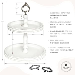 2 tiered tray wooden serving stand by felt creative home goods small shabby chic beaded tray for home decor display farmhouse country decoration kitchen or dining includes 3 custom handles white  urban country home decor