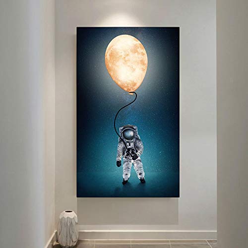 Toile espace univers avec astronaute moderne et planètes grand format 50x100cm sans cadre