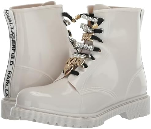 Karl Lagerfeld Paris Women's Topanga-Rain Bootie Combat Boot, Soft White, 10 | Image 6
