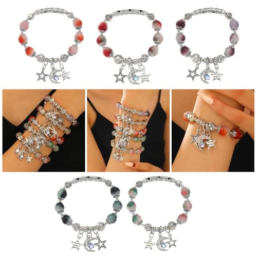 Unique Moon and Star Bracelet with Glass Bead Colorful Beaded Handchain Bangle for Stylish Accessory Lovers2
