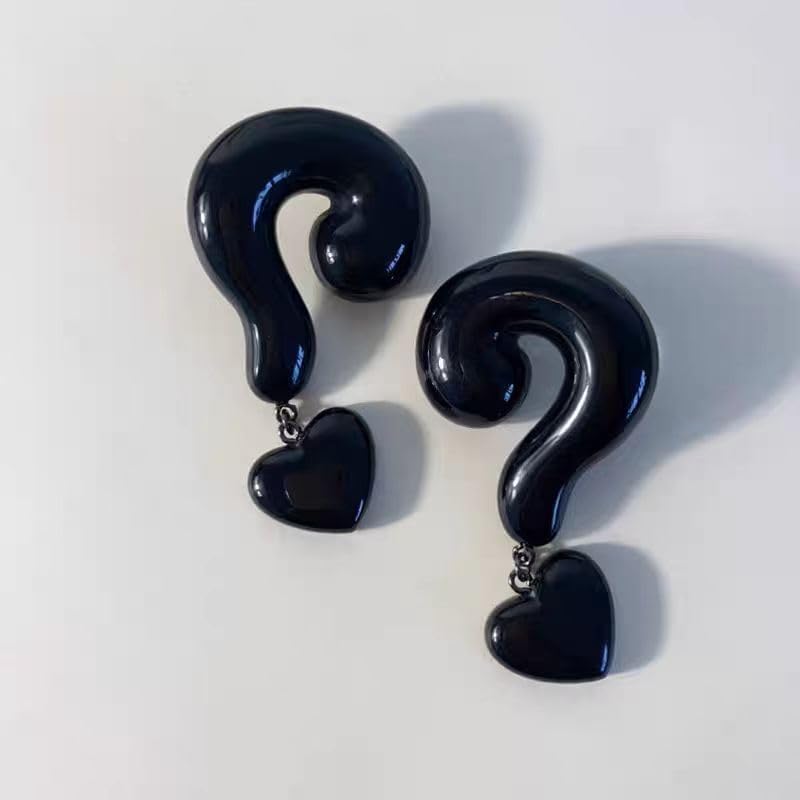 Ankela red Christmas red big question mark exaggerated black acrylic multi-color earring heart pendant image 4