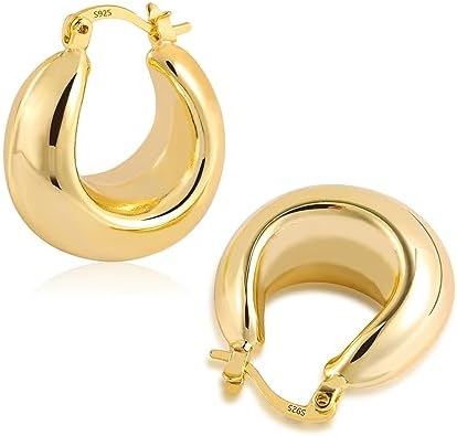 ALEXCRAFT Boucles d'oreilles Créoles Épaisses 14K Or Argent 925 P...