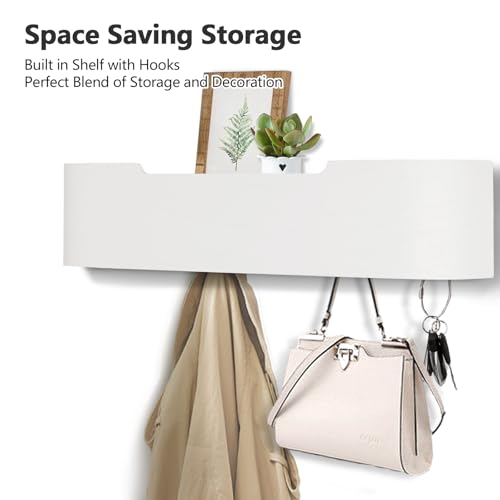 Jadoxy Coat Rack Wall Mount with Hidden Hooks Modern Key Holder Wood Entryway Hook with Shelf for Bedroom Kitchen Hallway Bathroom Designed for Hanging Coats Hats Bags Towels Dog Leashe(White,5 Hooks) by Jadoxy - Used condition - Image 2