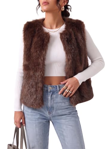Lady Faux Fur Vest Winter Soft Fuzzy Fluffy Sleeveless Outerwear