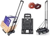 MShop Shopping Cart Folding Luggage Cart 2 Wheels Lightweight Luggage Trolley Small Plastic Hand Tru