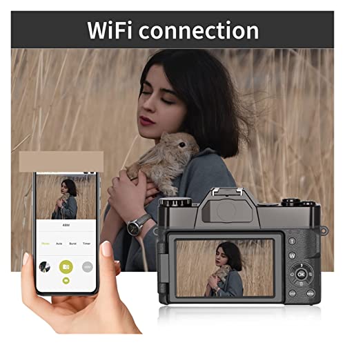 Video Camera Camcorder, Digital Photo Camera Vlog Camcorder For Webcam Wide Angle 16X Digital Zoom 48MP Photography 3 Inch Flip Screen(With 32GB TF card,With 2 Lens-01)