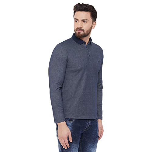 Image of OKANE Mens Poly Cotton Solid Navy Long Sleeve Buttoned Collar Neck Shirt