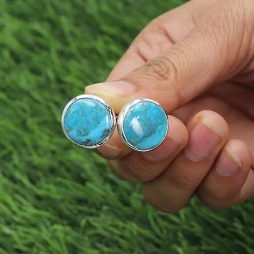 Mancuernillas con turquesa azul natural en plata 925 para hombre miniatura 3