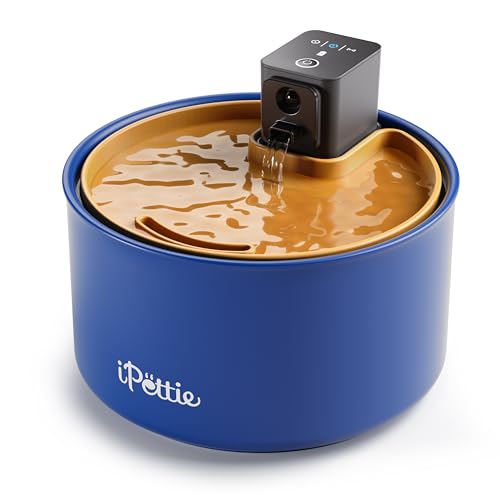 iPettie Fuente de agua de cerámica para gatos, dispensador de agua inalámbrico de 3.5 L para mascotas con 3 modos de agua, bomba ultrasilenciosa, batería recargable de 3000 mAh, cerámica sin BPA y ABS