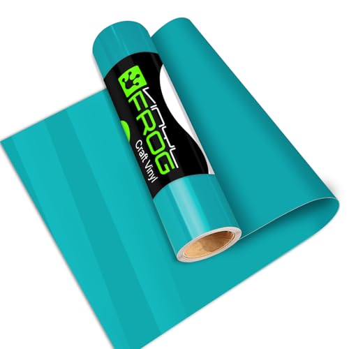 VINYL FROG Permanent Adhesive Vinyl Glossy Self Adhesive Vinyl Roll 12''x10ft Aqua Craft Vinyl Easy to Cut & Weed & Transfer for Mug, Cup, Window & Home Deco,and Other DIY Projects