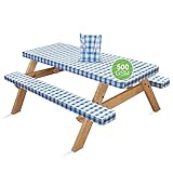 Hudson Comfort Picnic Table Cover with Bench Covers – 500 GSM Reusable Heavy Duty Vinyl Outdoor Table Cover - Waterproof Picnic Tablecloth with Carry Case - Blue (72 Inch 6 Feet)