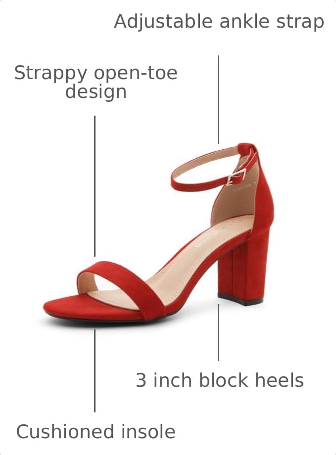 Image of Shoe Land Low Chunky Heels for Women Open Toe Ankle Strap Block Heel Sandals 3 Inch Dressy Heels for Wedding Party Date Night
