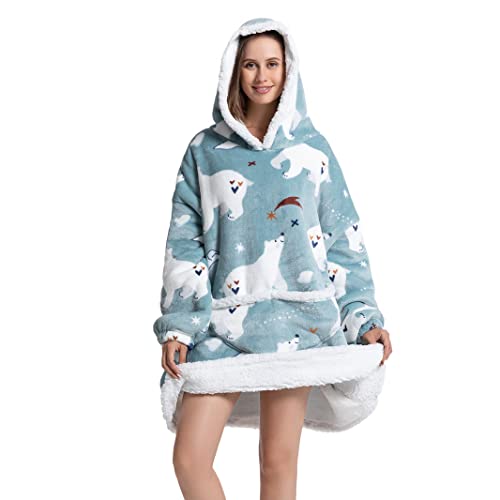 AUTUCAU Hoodie Blanket, Ultra Soft Sherpa Fleece Warm Comfy Cosy Oversized Wearable Giant Sweatshirt Throw for Women Girls Adults Men Boys Kids Big Pocket - One Size