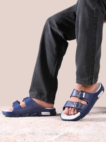 Image of SLIPOVER Men EVA Double Strap Sandals | Adjustable Buckle Comfort Slides | Lightweight Anti-Slip Ventilated Casual Sandals for Everyday Indoor Outdoor Wear
