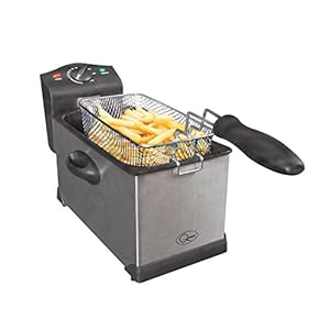 Quest 3 Litre Deep Fat Fryer, Stainless Steel Fryer for Chicken, Chips & More, Serves 2-4, Lid Cover with Window, Dishwasher Safe Removable Oil Container, 2000W (35140)