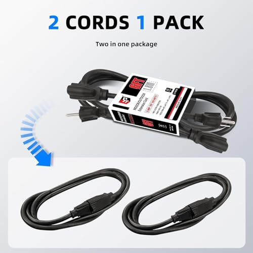 Image of EP 6FT Outdoor Extension Cord, 16 /3 SJTW Heavy Duty Black 2PK, ETL Listed