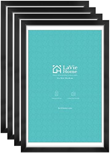 LaVie Home 12x18 Picture Frames (4 Pack, Black), Simple Designed Photo Frame Set with Plexiglass for Pictures 11x17 with Mat, 12x18 Poster Frame Only Fit Wall Mount, Set of 4 Gallery Wall Collection
