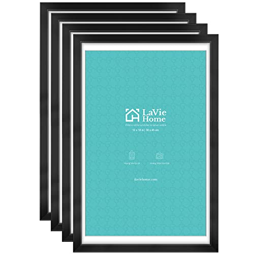 Lavie Home 12X18 Picture Frames (4 Pack, Black), Simple Designed Photo Frame Set With Plexiglass For Pictures 11X17 With Mat, 12X18 Poster Frame Only Fit Wall Mount, Set Of 4 Gallery Wall Collection #TOP11