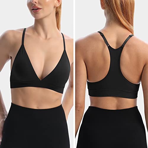 INIBUD Sports Bras for Women Racerback Seamless Bra Top Padded Wireless Triangle V Neck Adjustable Removable Bralette3