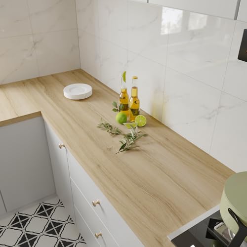 CHIHUT Large Size Wood Grain Contact Paper for Cabinet Shelf Waterproof Light Wood Peel and Stick Wallpaper for Kitchen Bathroom Faux Oak Wooden Wall Paper Self Adhesive Removable Vinyl Film 24"x472" by CHIHUT - Used condition - Image 5