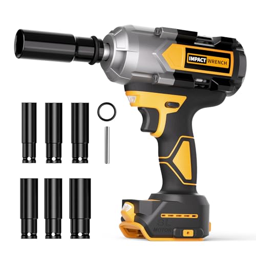 VERVEWAVE 1200N.m Impact Wrench for DeWalt 20V Battery (no battery), 20V 1/2” Cordless Impact Gun, 900Ft-lbs Electric Impact Driver with 3-Speed Control, 6 Pcs Impact Sockets Included, Tool Only