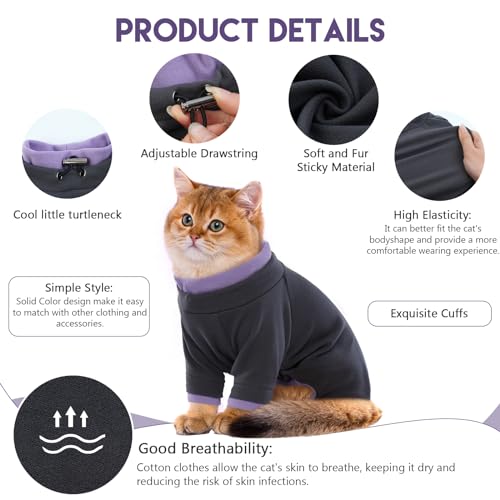 Sticky Cat Clothes Stretchy, Sphynx Hairless Sweater & Pajamas for Cats only, Soft Cat Onesie for Cats After Surgery Female Male & Hair Loss Prevention, Black M - Thumbnail 2