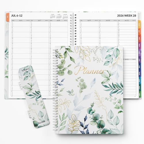SUNEE 2026-2027 Appointment Book, Quarter-Hourly, Weekly & Monthly - from July 2026 to June 2027, 8.5"x11" Academic Planner, Flexible Cover, Note Pages, Bookmark, Spiral Binding, Greenery