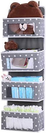 Over Door Storage Organiser, 4 Foldable Pockets Bedroom Wall Hanging Shelves with Clear Window Caddy Hanger for Baby Caddy Bathroom Wardrobe