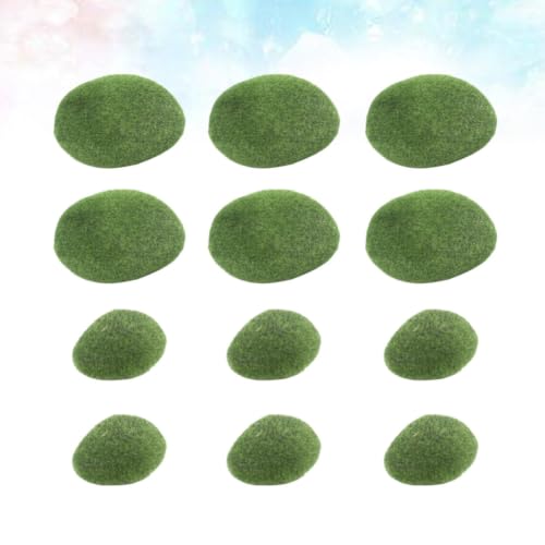 Happyyami 20個入り 植毛カバー ストーン 緑色 模造ロック 人工ボール 発泡スチロール製 自然な質感の 装飾用フィラー 盆栽 花瓶やテラリウムに最適な 繊細 岩型飾り [4]