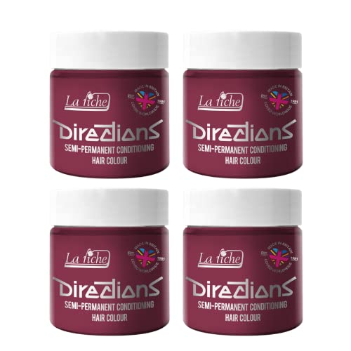 4 x La Riche Directions Semi-Permanent Hair Color Bote de 100 ml (Rose Red)