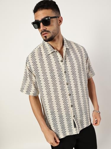 Image of Thomas Scott Men's | Geometric | Half Sleeve | Relaxed Fit | Cotton Poly Blend | Spread Collar | Casual Shirt