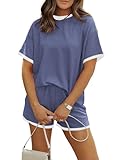 MARZXIN Women Two Piece Set with Vertical Stripes, Daily Wear Vacation Travel Airport Outings Pocket Cruise Outfits Loungewear to Street Comfy Postpartum maternity Lounge Sets Patchwork Navy L