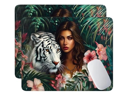 2 Pcs Alfombrilla Ratón Gaming 340x280 mm Flores Mujeres Mouse Pad con Base Goma Antideslizante, Superficie Impermeable, Bordes Cosidos, Alfombrilla de Teclado de Oficina, Accesorios Escritorio I-413