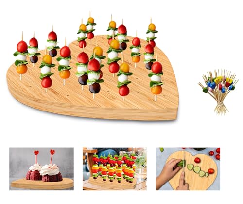 Heart-Shaped Bamboo Appetizer Skewer Holder COMES WITH 50pcs of Bamboo