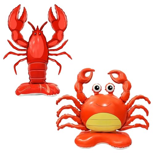 ATBUSS 2 Globos De Pie, Globos De Cangrejo Y Langosta con Base, Decoraciones para Escenas De Fiestas, Lindos Accesorios Fotográficos De Dibujos Animados.