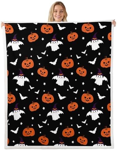 Cute Ghost Fleece Blanket for Journey, Humorous Pumpkin Lantern Sherpa Bla… Cute Ghost Fleece Blanket for Journey, Humorous Pumpkin Lantern Sherpa Bla…