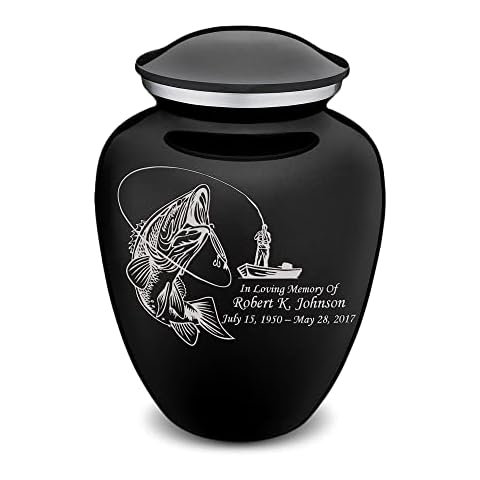 Geturns Embrace Adult Personalized Fishing Cremation Urns for Human Ashes I Large Black Funeral Urn for Men and Women I 200 lbs Cover
