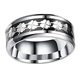 SUPVOX Anillo de Acero y Diseño de Trébol de Cuatro Hojas Micropintado, Talla 13, para Bodas y Fiestas Unisex, Estilo Europeo y Americano, Base Negra de 8 MM Detalles Plateados