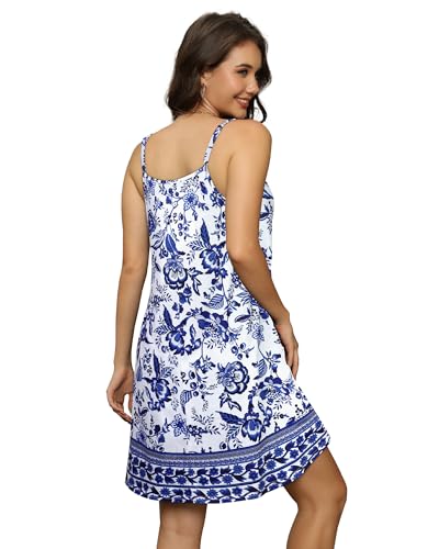 Image of Womens Summer Dresses Spaghetti Strap V Neck Sleeveless Beach Sundress