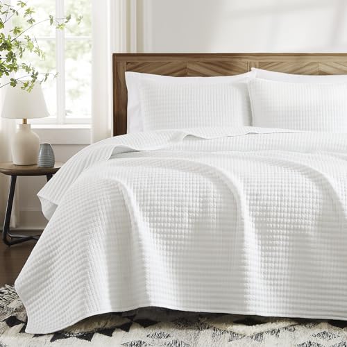 WRENSONGE White Quilt Set Queen Size-3 Pieces Lightweight Bedspreads Summer Coverlet for All Season Soft Quilt Bedding Set with 2 Pillow Shams Suitable for Bed & Couch