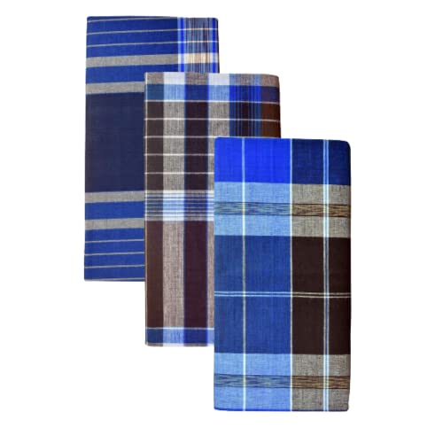 Image of BlueLeaf Men's Cotton Multi Color Lungis (Set of 3)
